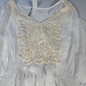 Forgotten Grace Womens XL White Boho‎ Crochet Top Blouse V Neck Flowy